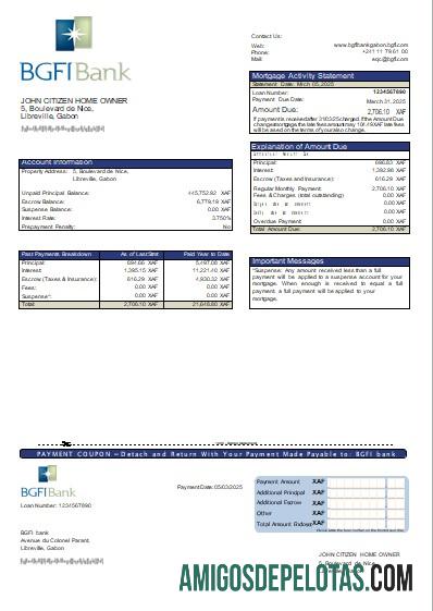 Declaração de hipoteca do banco BGFI do Gabão Scr exemplo real